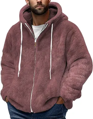 Men's Fuzzy Sherpa Sweatshirt Jackets Athletic Fleece Hoodies Casual Fluffy Warm Thicken Sports Zip Up Winter Coats