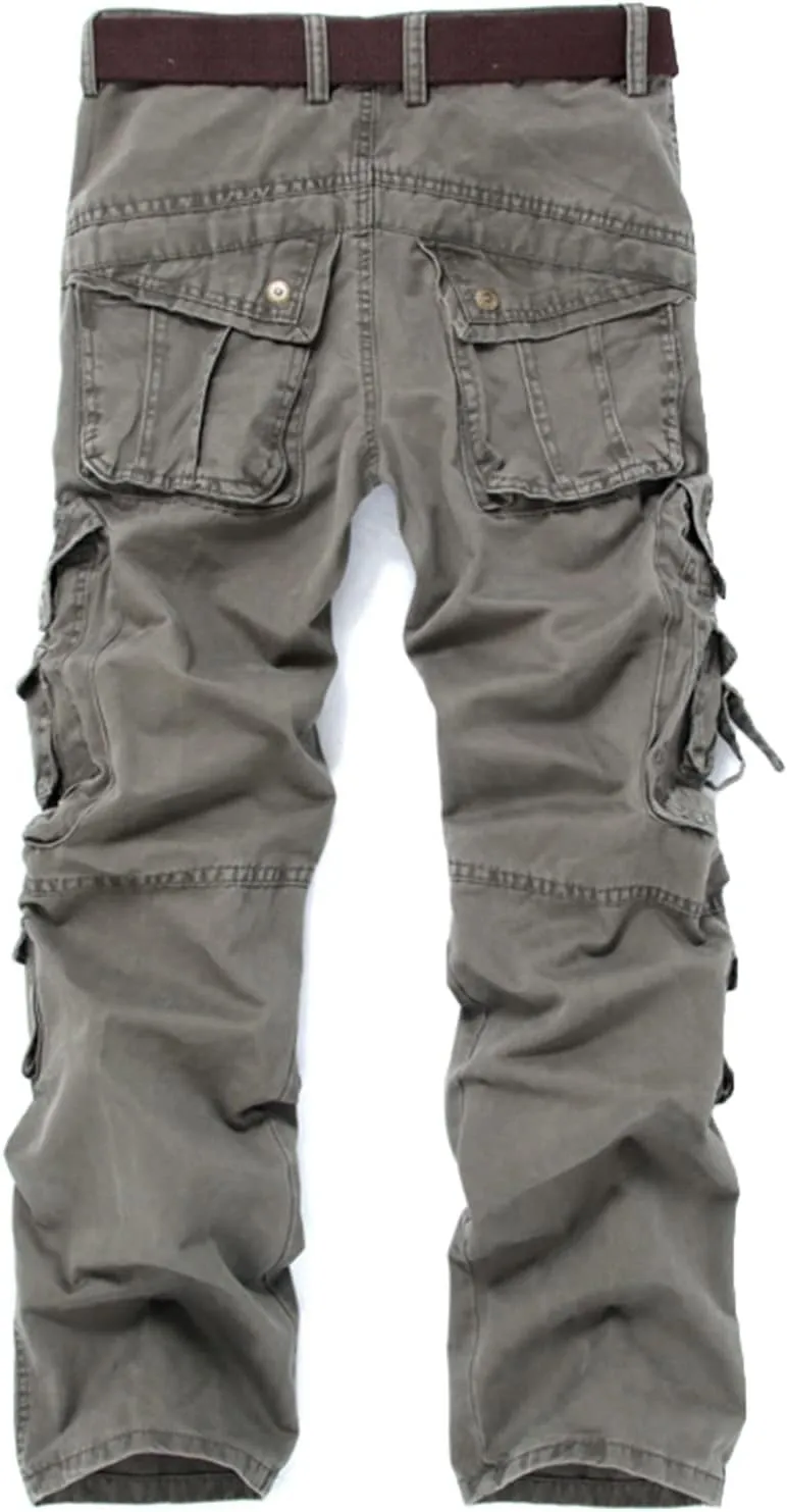 Men's Heavyweight Cargo Pants Casual Military Cargo Trousers Baggy Camo Work Trousers with Multi Pockets (No Belt)