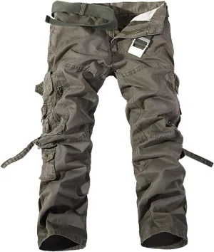 Men's Heavyweight Cargo Pants Casual Military Cargo Trousers Baggy Camo Work Trousers with Multi Pockets (No Belt)