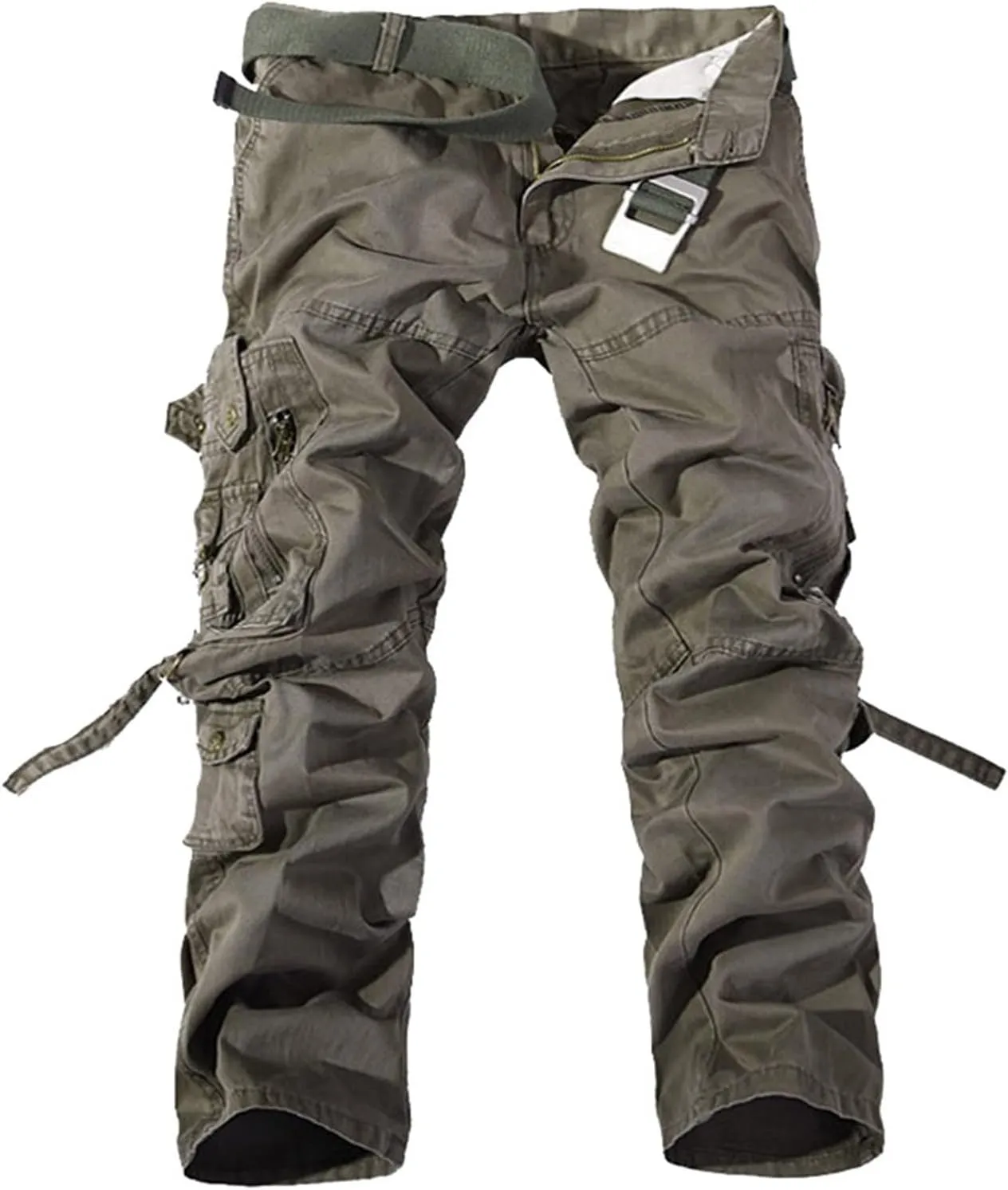 Men's Heavyweight Cargo Pants Casual Military Cargo Trousers Baggy Camo Work Trousers with Multi Pockets (No Belt)