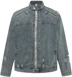 Men's High Street Ripped Biker Jeans Jacket Streetwear Distressed Denim Motorcycle Washed Outerwear