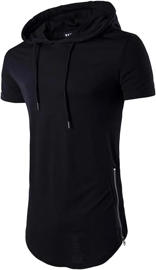 Men's Hipster Hip Hop Hoodies Side Zipper T Shirt Casual Cotton Pullover Hoodies Shirts