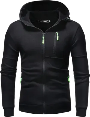 Mens Hooded Sweatshirt with Zipper Fleece Lined Sports Jacket Lightweight Slim Fit Hoodie Casual Long Sleeve Coat