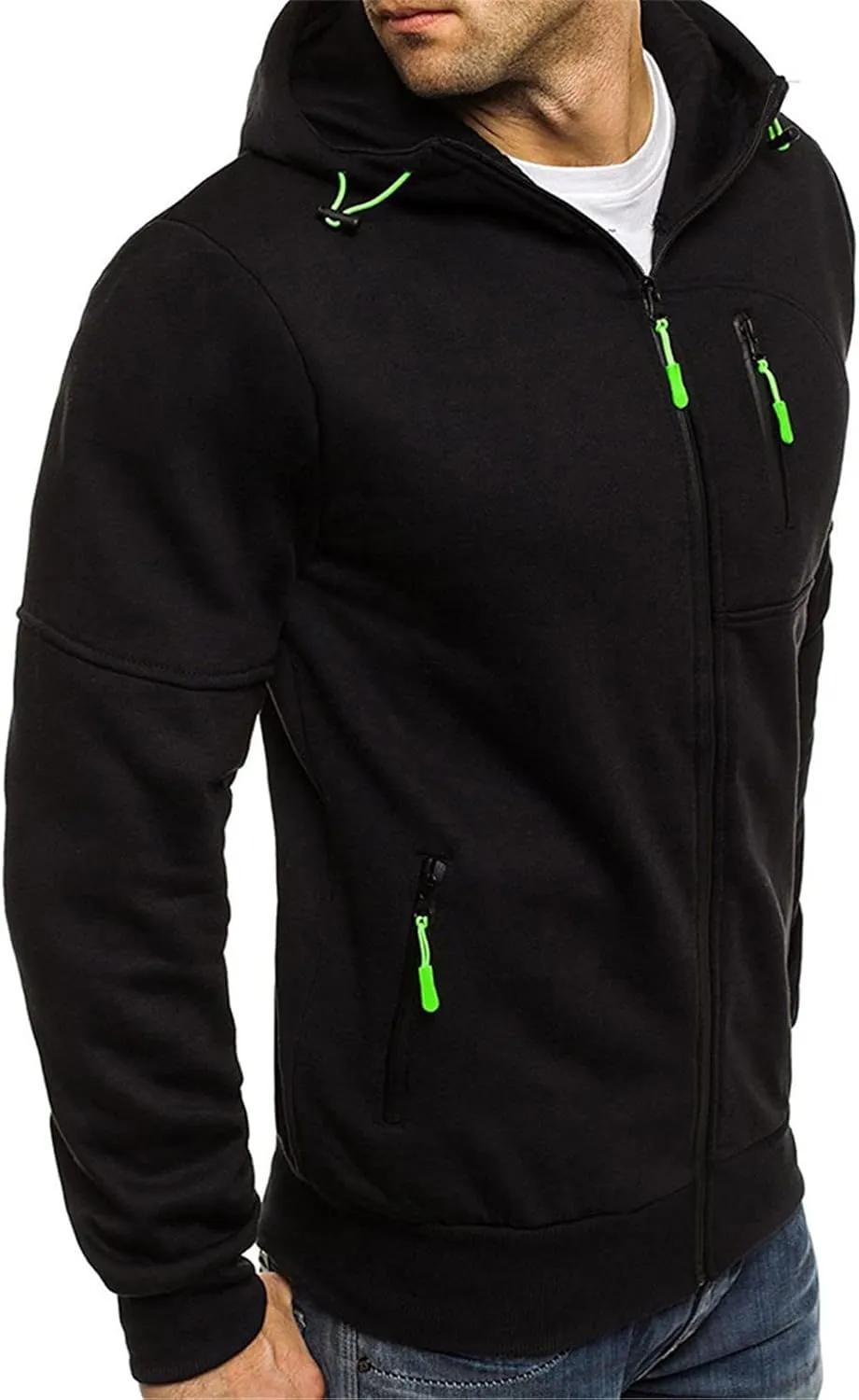 Mens Hooded Sweatshirt with Zipper Fleece Lined Sports Jacket Lightweight Slim Fit Hoodie Casual Long Sleeve Coat