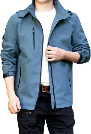 Mens Hooded Waterproof Rain Jackets Full Zip Lightweight Plus Size Raincoats Hiking Outdoor Outerwear with Pocket