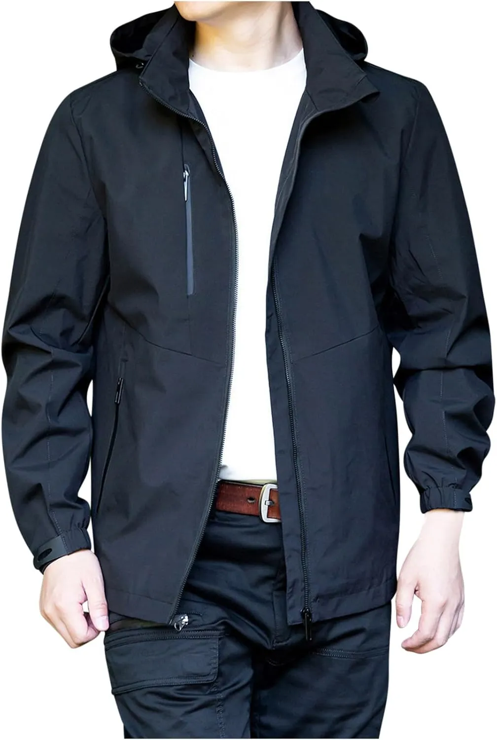 Mens Hooded Waterproof Rain Jackets Full Zip Lightweight Plus Size Raincoats Hiking Outdoor Outerwear with Pocket