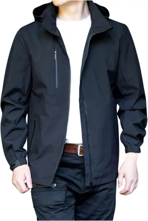 Mens Hooded Waterproof Rain Jackets Full Zip Lightweight Plus Size Raincoats Hiking Outdoor Outerwear with Pocket
