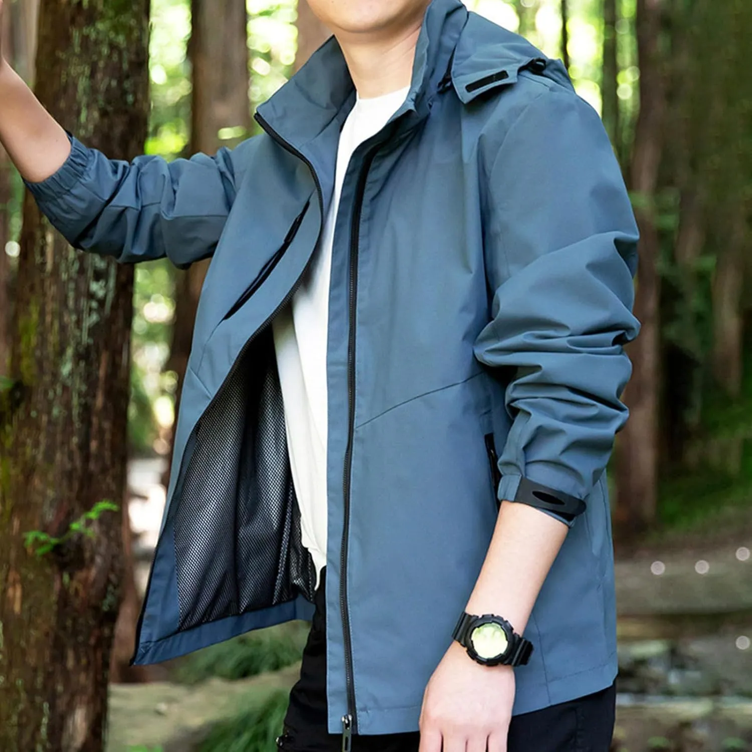 Mens Hooded Waterproof Rain Jackets Full Zip Lightweight Plus Size Raincoats Hiking Outdoor Outerwear with Pocket