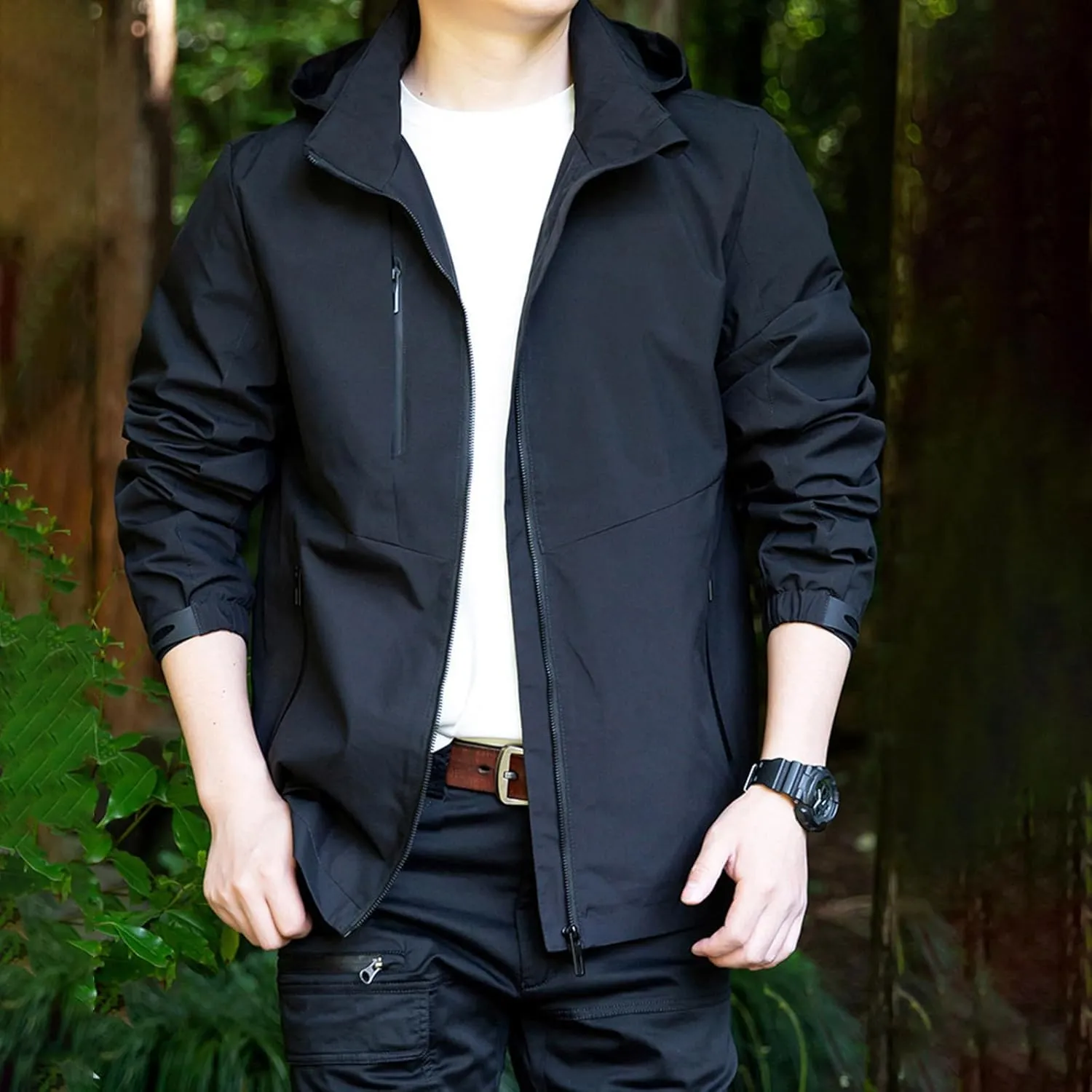 Mens Hooded Waterproof Rain Jackets Full Zip Lightweight Plus Size Raincoats Hiking Outdoor Outerwear with Pocket