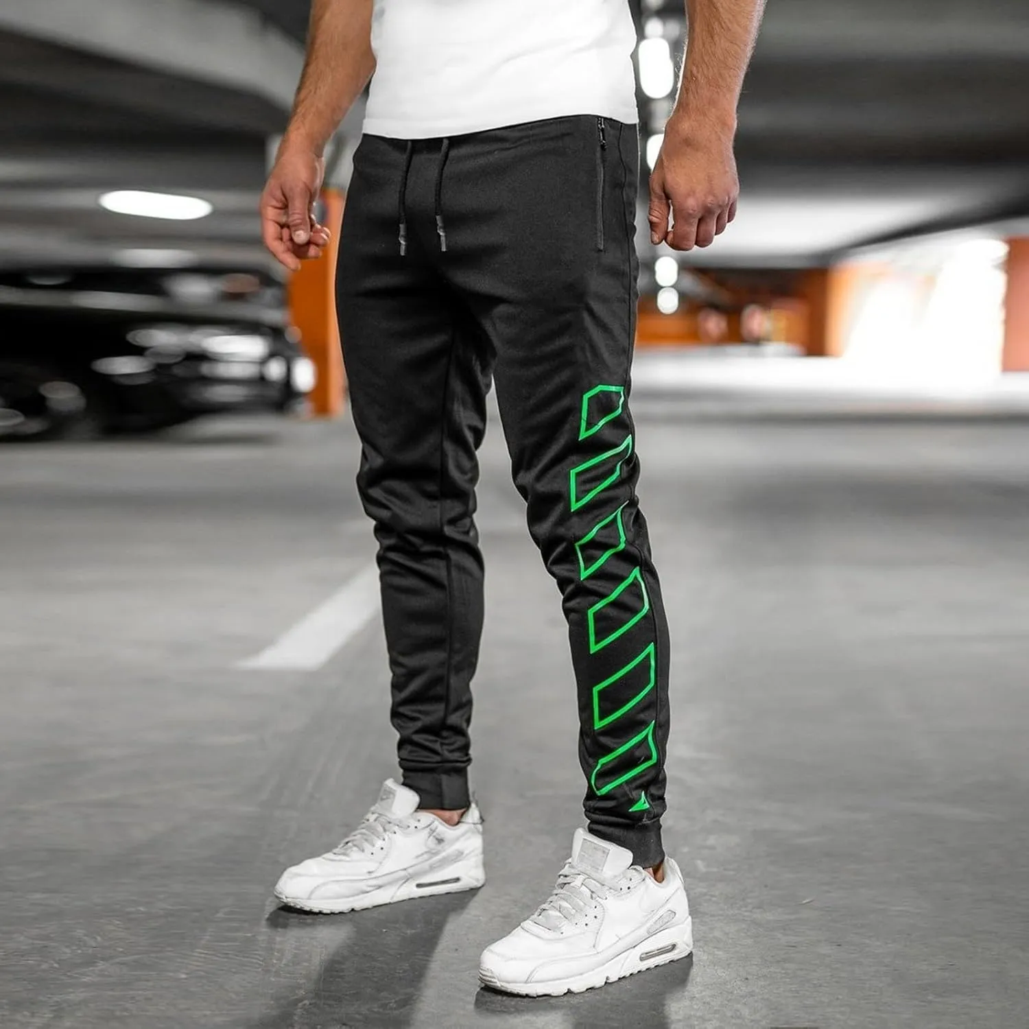 Men's Joggers Drawstring Pants with Zipper Pockets Slim Fit Pants Athletic Trousers Workout Sweatpants for Men
