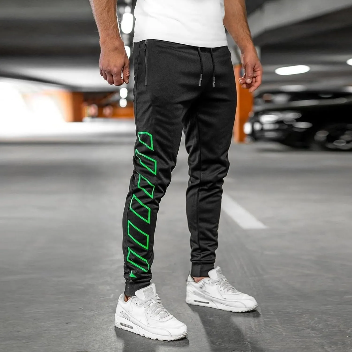 Men's Joggers Drawstring Pants with Zipper Pockets Slim Fit Pants Athletic Trousers Workout Sweatpants for Men