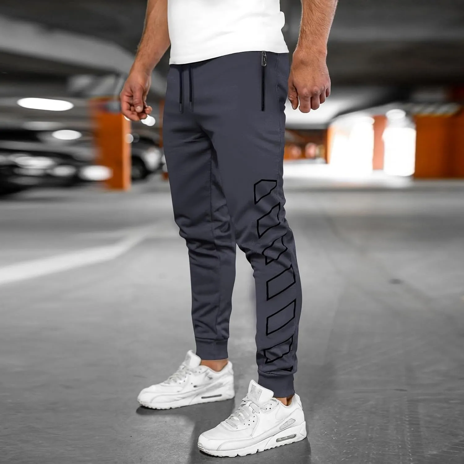 Men's Joggers Drawstring Pants with Zipper Pockets Slim Fit Pants Athletic Trousers Workout Sweatpants for Men