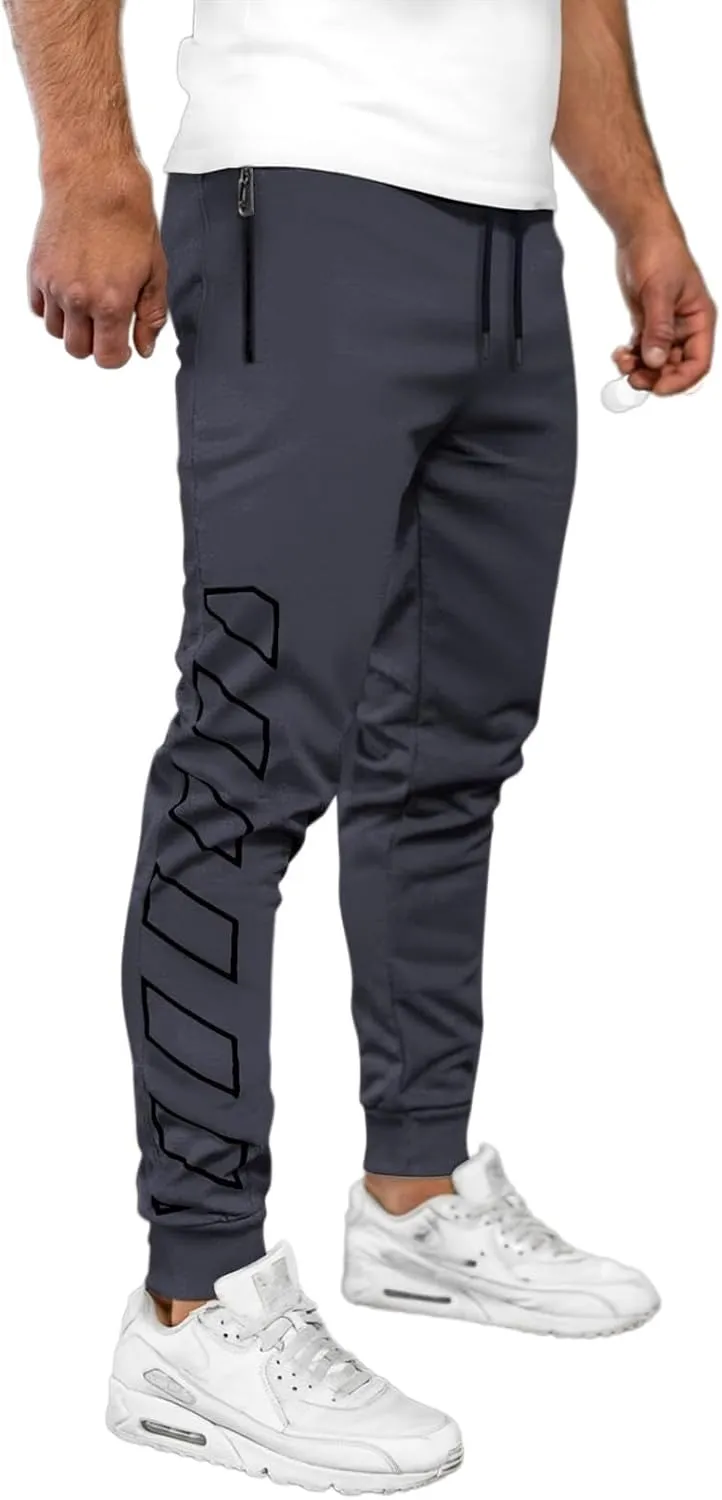 Men's Joggers Drawstring Pants with Zipper Pockets Slim Fit Pants Athletic Trousers Workout Sweatpants for Men