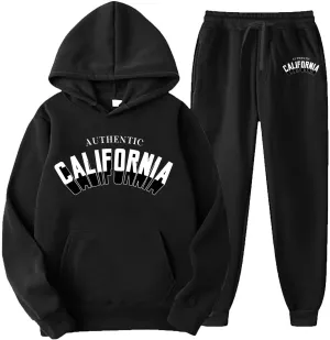 Men's Letter Tape Sweatsuit Two Piece Kangaroo Pocket Drawstring Hoodie Jogger Sweatpants Set Sweatsuits Tracksuits