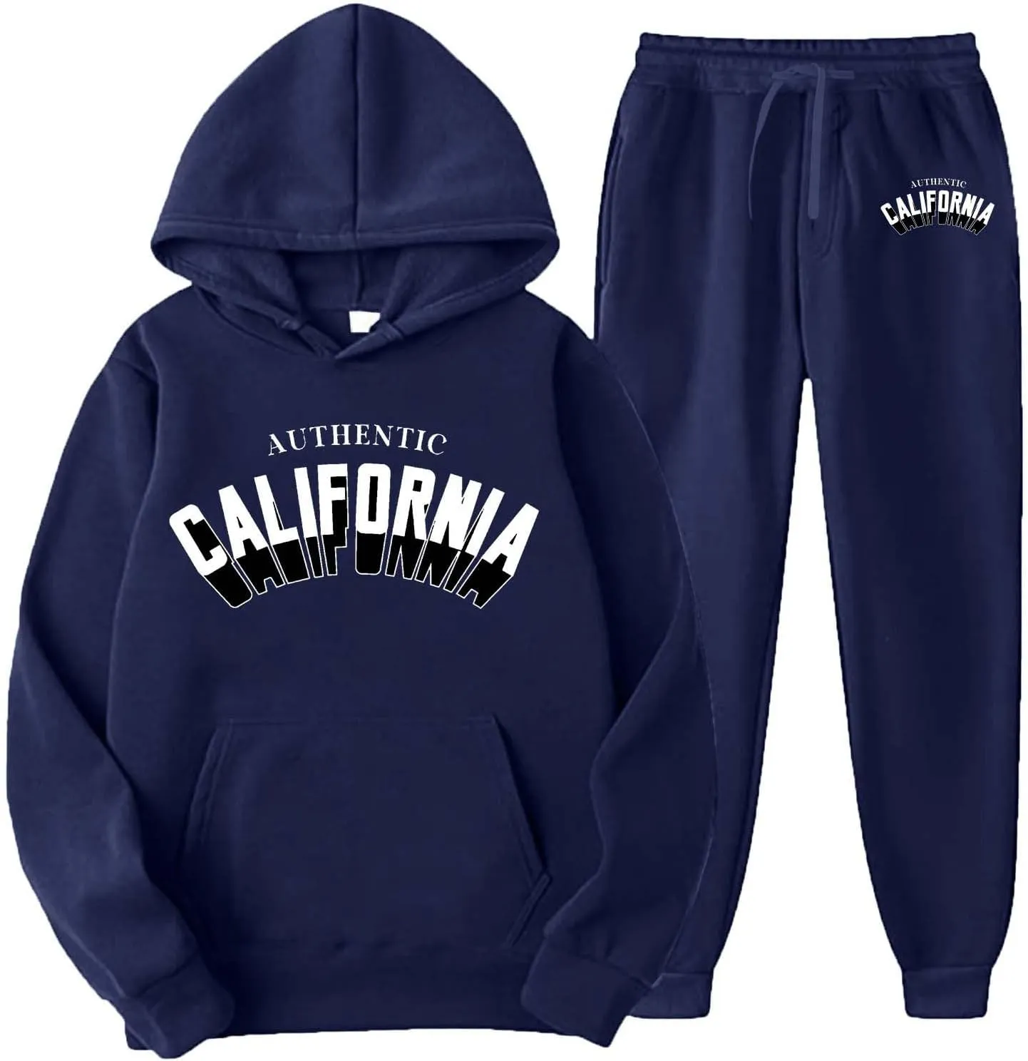 Men's Letter Tape Sweatsuit Two Piece Kangaroo Pocket Drawstring Hoodie Jogger Sweatpants Set Sweatsuits Tracksuits