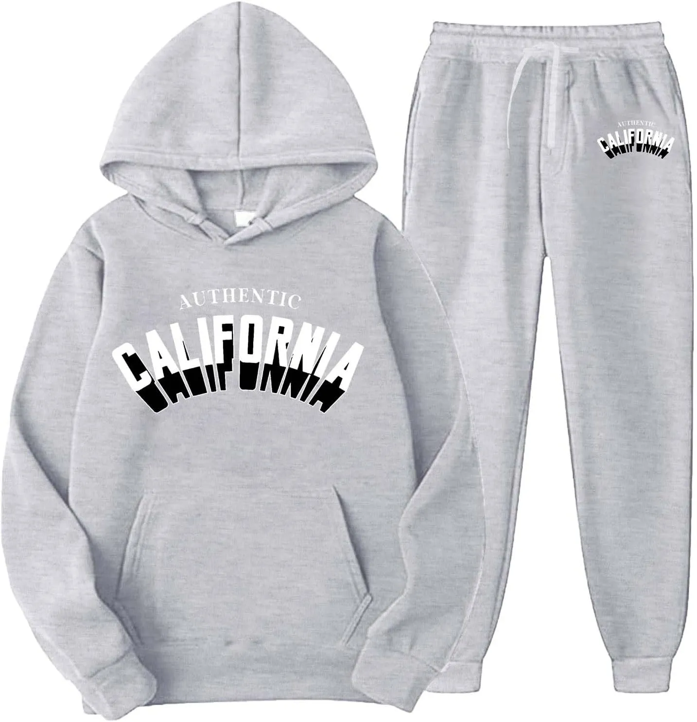 Men's Letter Tape Sweatsuit Two Piece Kangaroo Pocket Drawstring Hoodie Jogger Sweatpants Set Sweatsuits Tracksuits