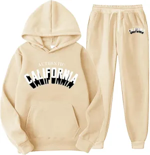 Men's Letter Tape Sweatsuit Two Piece Kangaroo Pocket Drawstring Hoodie Jogger Sweatpants Set Sweatsuits Tracksuits