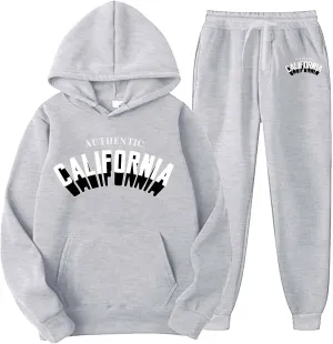 Men's Letter Tape Sweatsuit Two Piece Kangaroo Pocket Drawstring Hoodie Jogger Sweatpants Set Sweatsuits Tracksuits