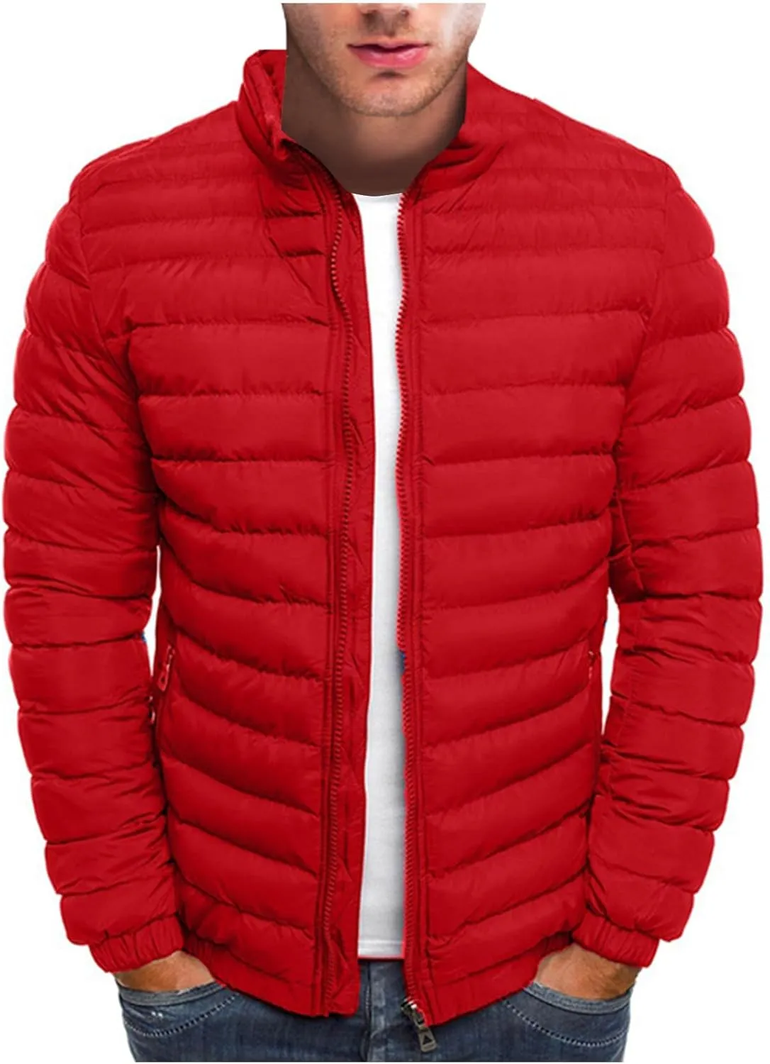 Mens Lightweight Packable Hooded Jacket 2024 Winter Jackets for Running Travel Full Zip Warm Insulated Thermal Coat