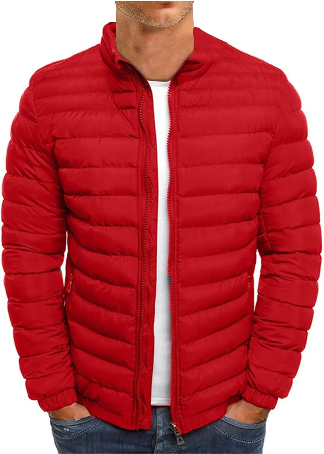 Mens Lightweight Packable Hooded Jacket 2024 Winter Jackets for Running Travel Full Zip Warm Insulated Thermal Coat