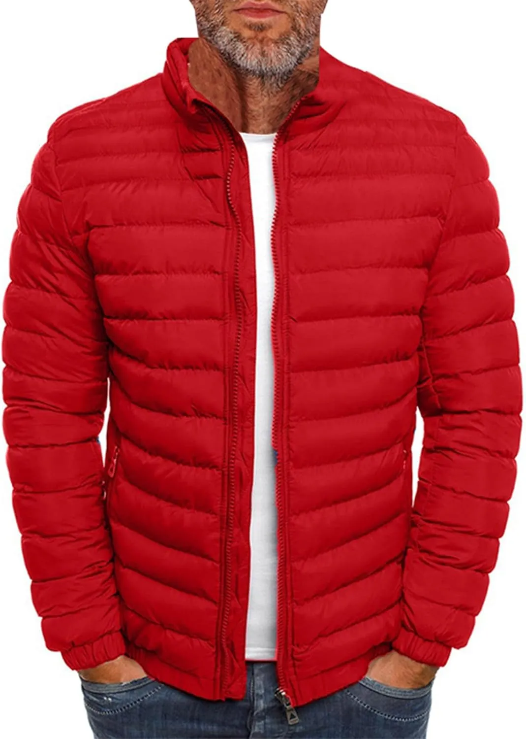 Mens Lightweight Packable Hooded Jacket 2024 Winter Jackets for Running Travel Full Zip Warm Insulated Thermal Coat