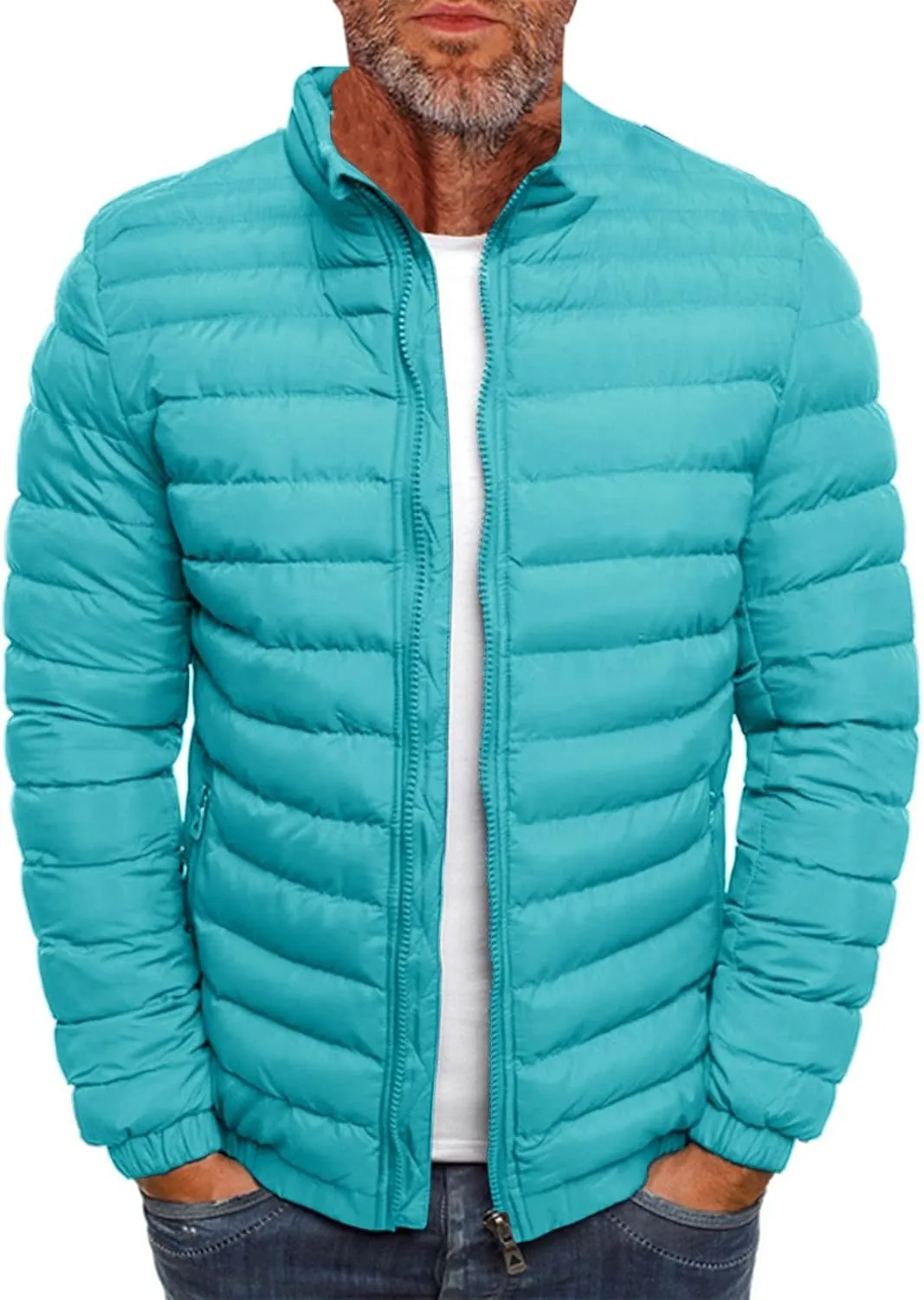 Mens Lightweight Packable Hooded Jacket 2024 Winter Jackets for Running Travel Full Zip Warm Insulated Thermal Coat