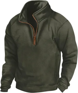 Men's Outdoor Casual Stand Cashmere 1/4 Zip Long Sleeve Sweatshirts Casual Long Sleeve Slim Fit Pullover Sweater