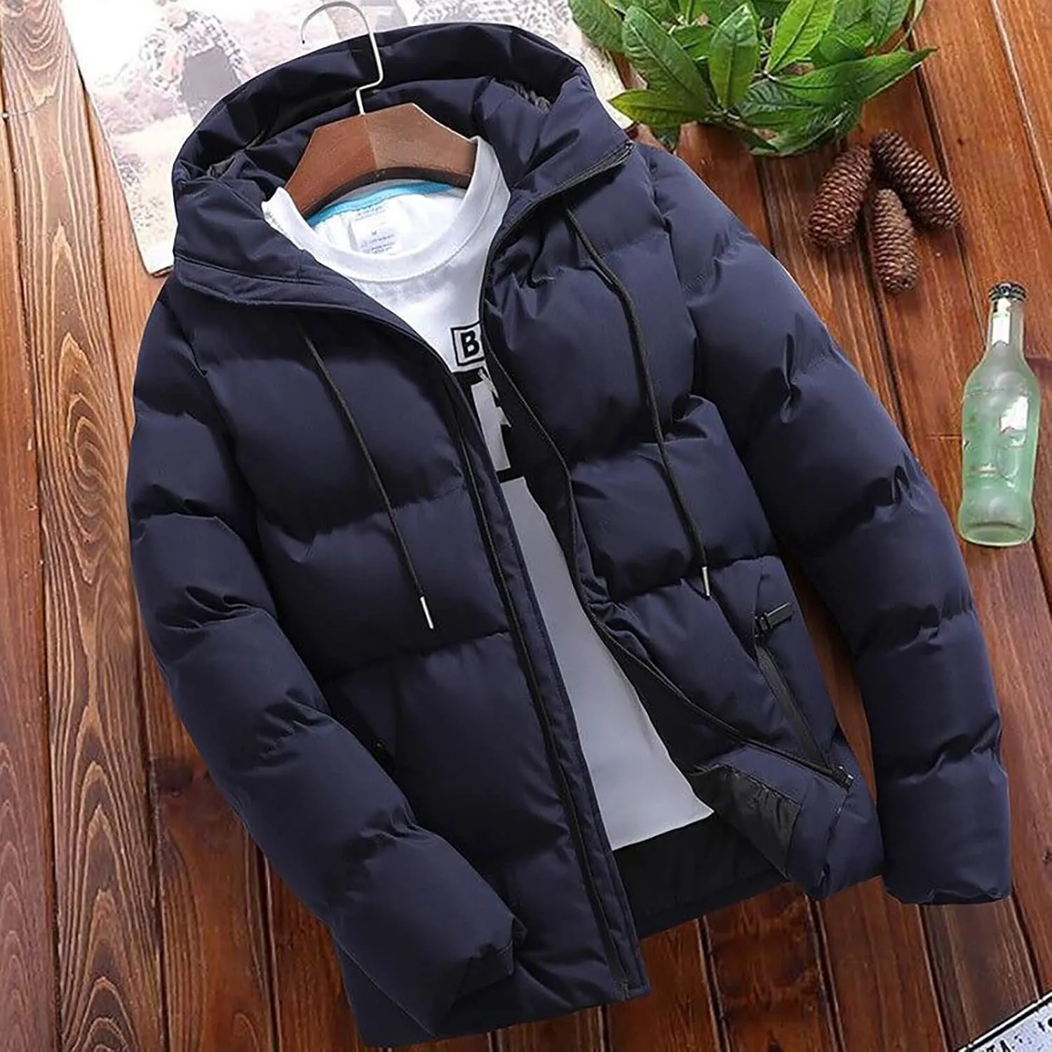 Men's Puffer Jacket Short Windproof Down Jacket Lightweight Winter Warm Travel Slim Fit Puffer Coat with Pockets