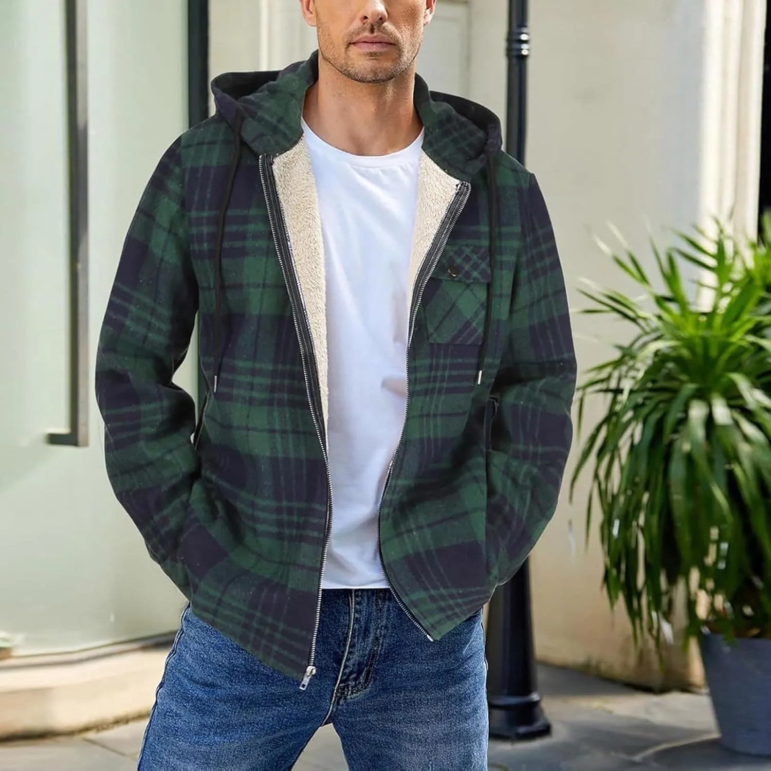 Mens Sherpa Hoodie Zip Up Fleece Thermal Hooded Heavyweight Warm Thick Hoodies