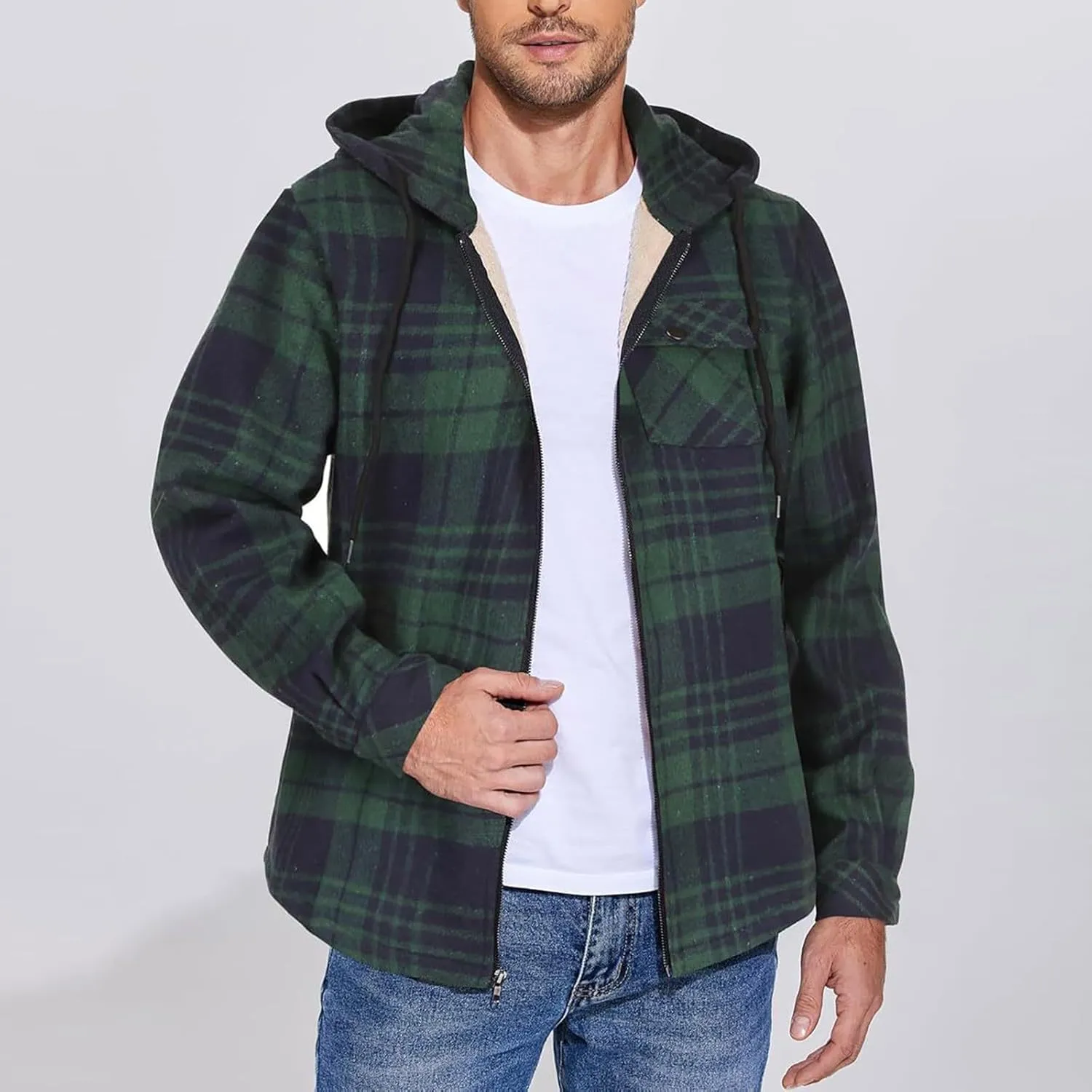 Mens Sherpa Hoodie Zip Up Fleece Thermal Hooded Heavyweight Warm Thick Hoodies