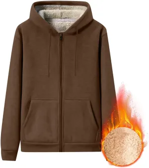 Mens Sherpa Hoodie Zip Up Thick Thermal Sweatshirt Casual Winter Warm Hoodies