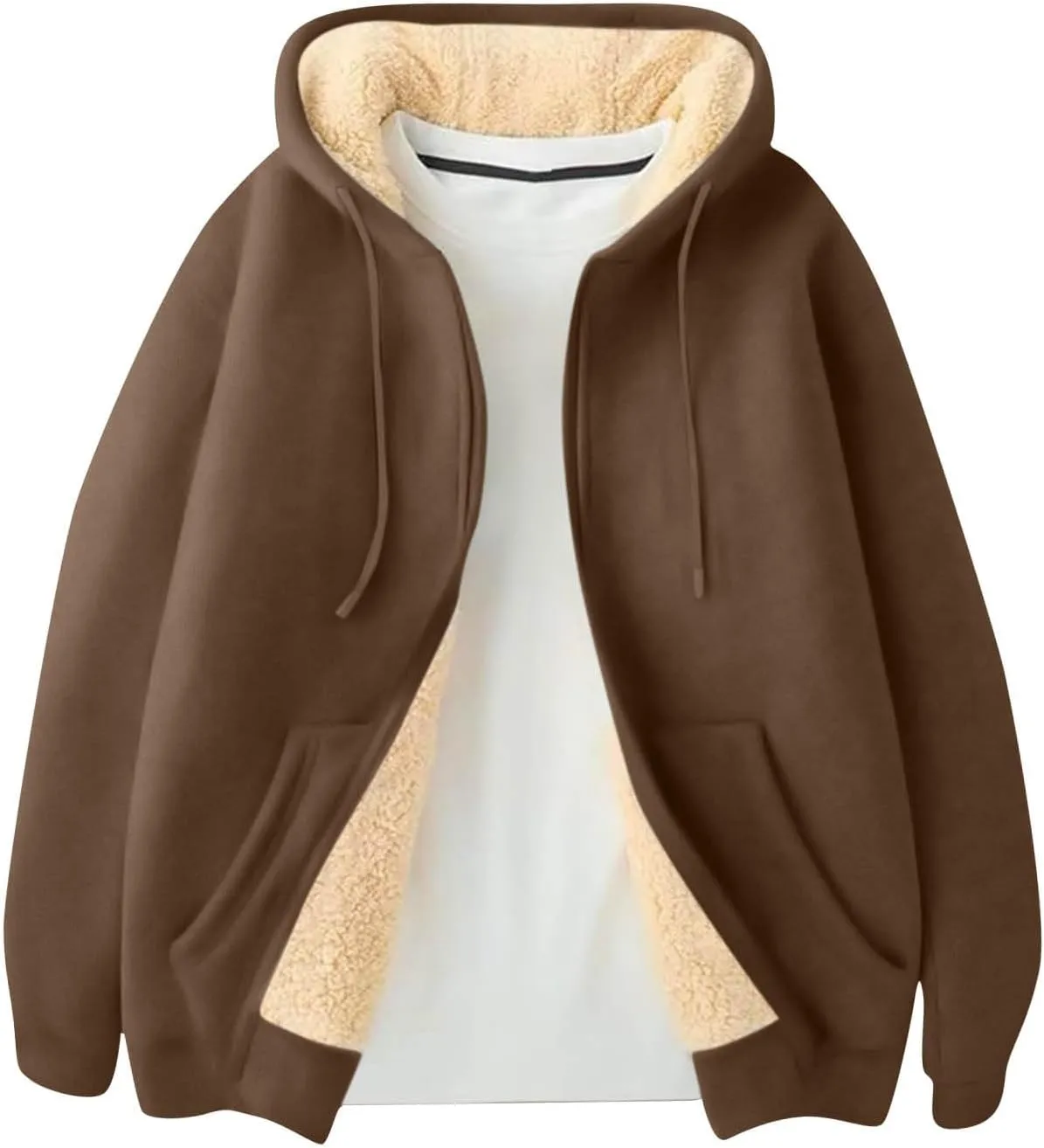 Mens Sherpa Hoodie Zip Up Thick Thermal Sweatshirt Casual Winter Warm Hoodies