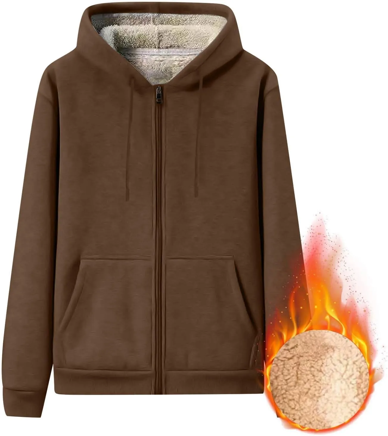Mens Sherpa Hoodie Zip Up Thick Thermal Sweatshirt Casual Winter Warm Hoodies