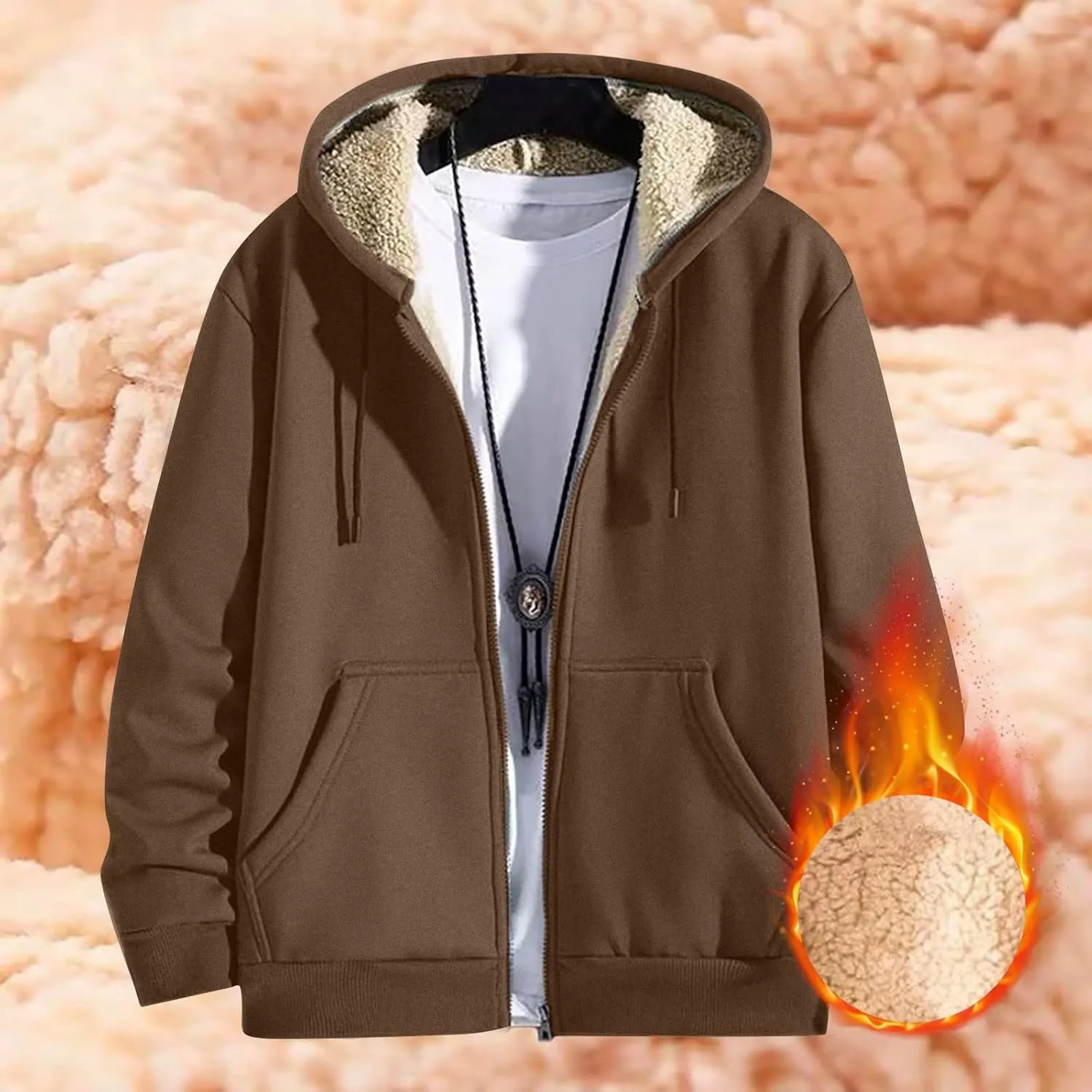 Mens Sherpa Hoodie Zip Up Thick Thermal Sweatshirt Casual Winter Warm Hoodies