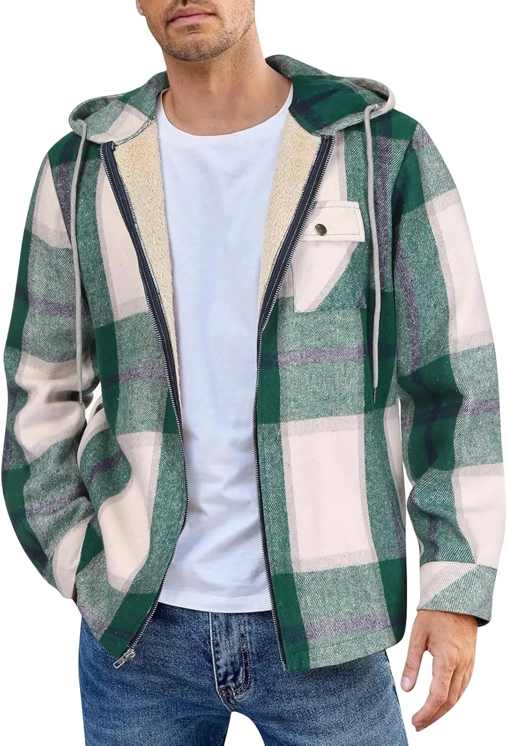 Mens Sherpa Lined Hoodie Full-Zip Thick Casual Sweatshirt Fleece Warm Thermal Hoodies