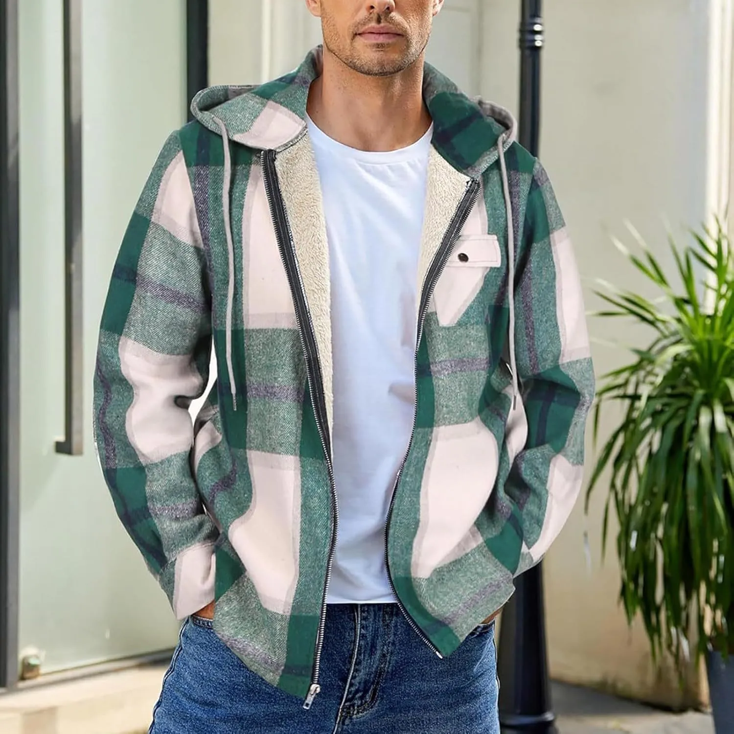 Mens Sherpa Lined Hoodie Full-Zip Thick Casual Sweatshirt Fleece Warm Thermal Hoodies