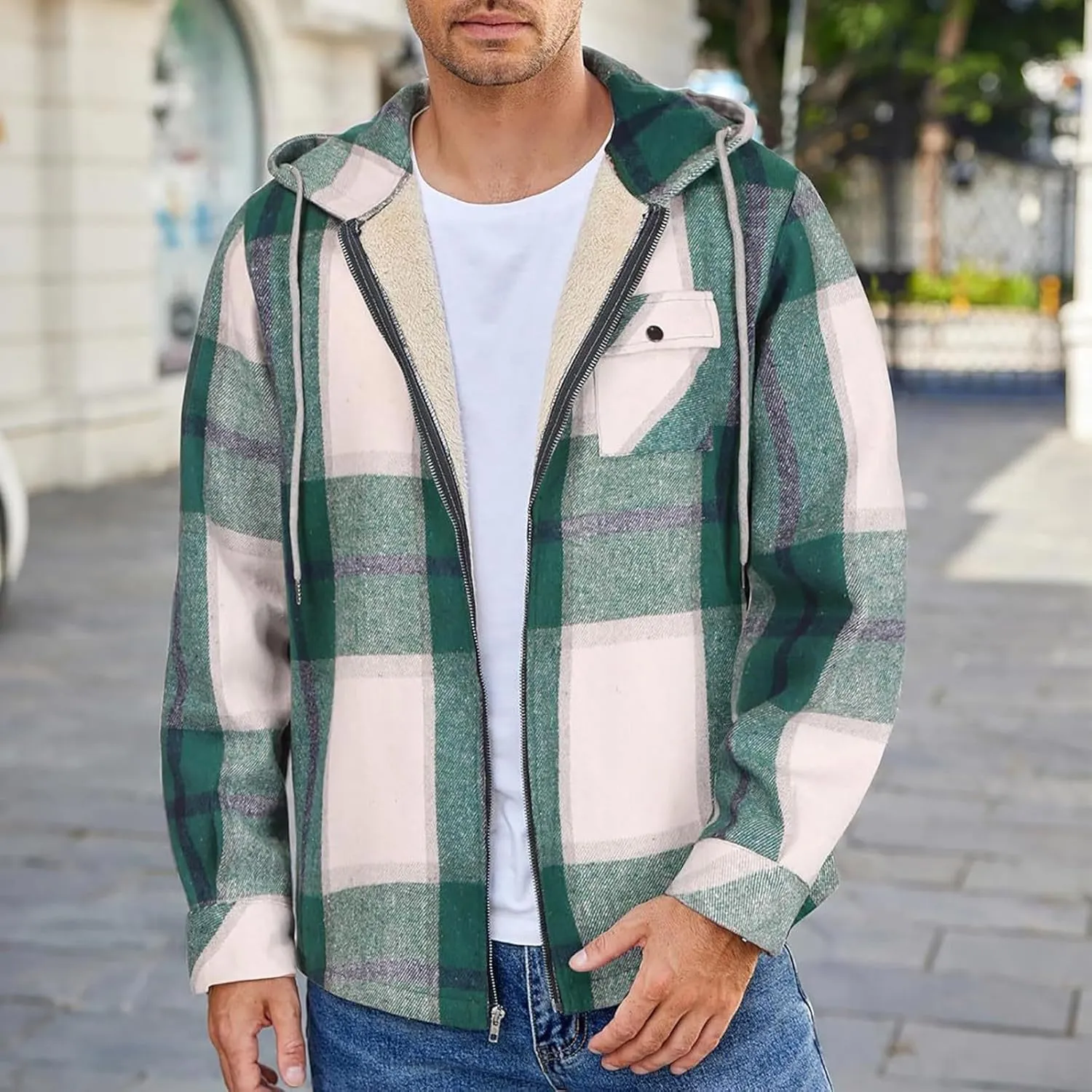 Mens Sherpa Lined Hoodie Full-Zip Thick Casual Sweatshirt Fleece Warm Thermal Hoodies