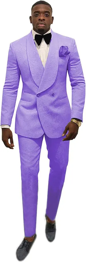 Men's Suit 2 Pieces Slim Fit Jacquard Suits Double-Breasted Blazer Groom Tuxedos Prom Turquoise Suits