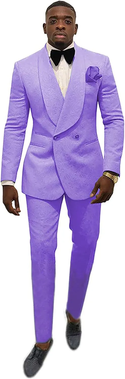 Men's Suit 2 Pieces Slim Fit Jacquard Suits Double-Breasted Blazer Groom Tuxedos Prom Turquoise Suits