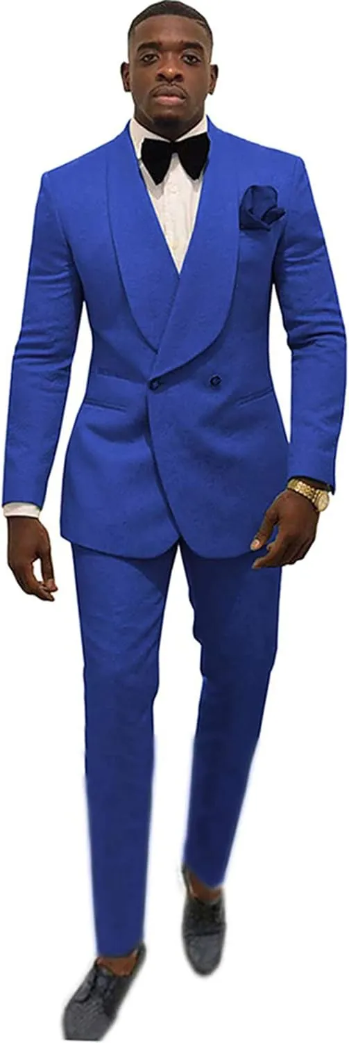 Men's Suit 2 Pieces Slim Fit Jacquard Suits Double-Breasted Blazer Groom Tuxedos Prom Turquoise Suits