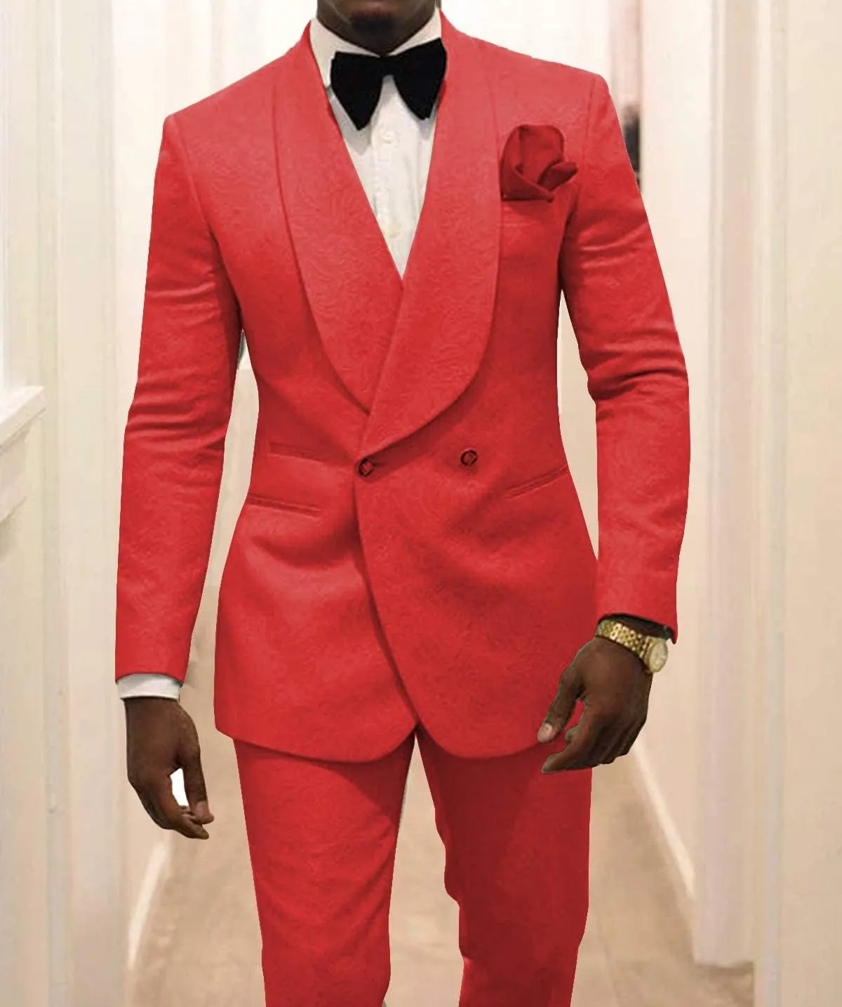 Men's Suit 2 Pieces Slim Fit Jacquard Suits Double-Breasted Blazer Groom Tuxedos Prom Turquoise Suits