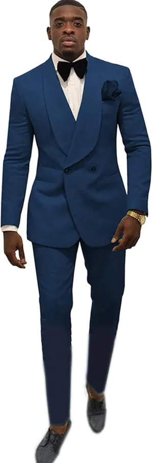 Men's Suit 2 Pieces Slim Fit Jacquard Suits Double-Breasted Blazer Groom Tuxedos Prom Turquoise Suits