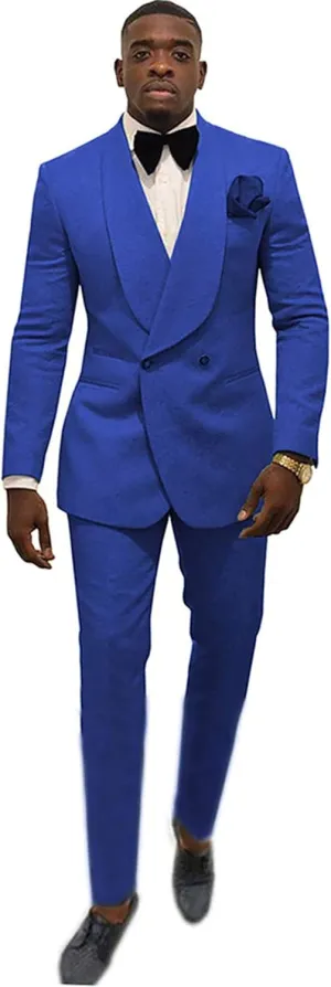 Men's Suit 2 Pieces Slim Fit Jacquard Suits Double-Breasted Blazer Groom Tuxedos Prom Turquoise Suits