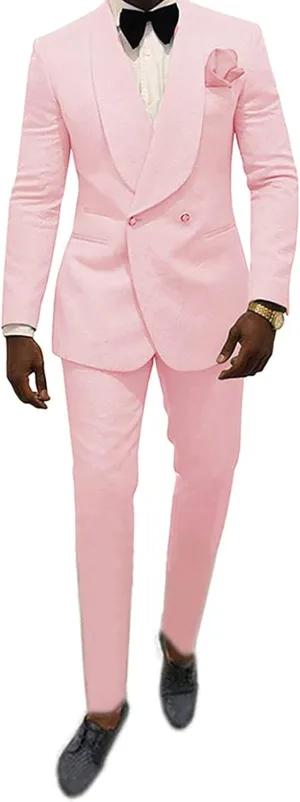Men's Suit 2 Pieces Slim Fit Jacquard Suits Double-Breasted Blazer Groom Tuxedos Prom Turquoise Suits