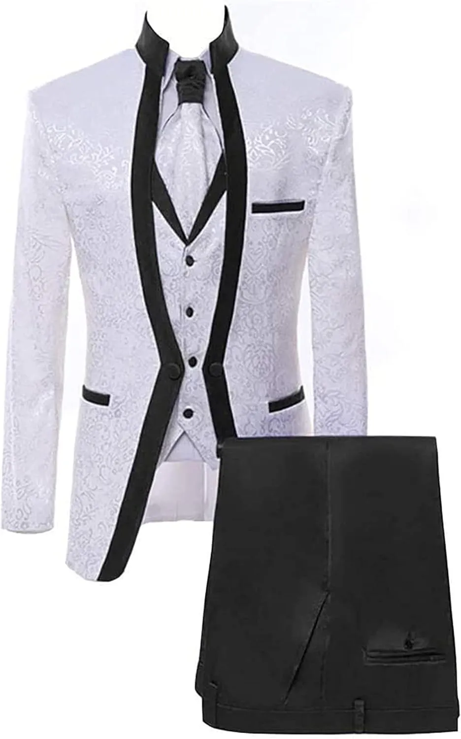 Men's Suits Slim Fit 3 Piece Suits for Men White Premium Floral Blazer Wedding Suits Jacket Vest Pants Men Tuxedo Suits Set