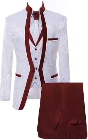 Men's Suits Slim Fit 3 Piece Suits for Men White Premium Floral Blazer Wedding Suits Jacket Vest Pants Men Tuxedo Suits Set