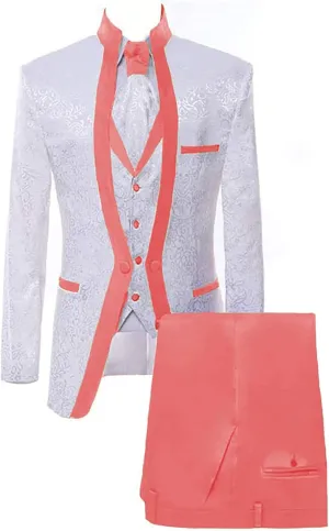 Men's Suits Slim Fit 3 Piece Suits for Men White Premium Floral Blazer Wedding Suits Jacket Vest Pants Men Tuxedo Suits Set