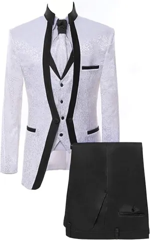 Men's Suits Slim Fit 3 Piece Suits for Men White Premium Floral Blazer Wedding Suits Jacket Vest Pants Men Tuxedo Suits Set