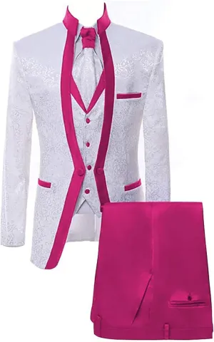 Men's Suits Slim Fit 3 Piece Suits for Men White Premium Floral Blazer Wedding Suits Jacket Vest Pants Men Tuxedo Suits Set