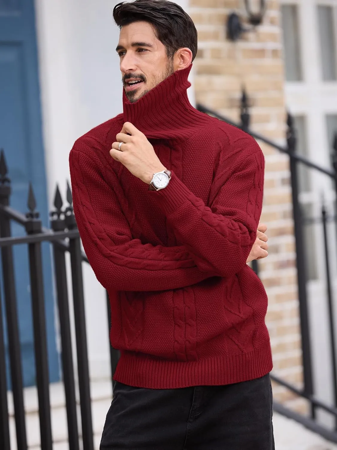 Men's Turtneck Pullover Sweaters Cable Knit Casual Pullover Sweater